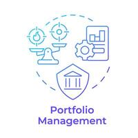 Portfolio management instruments blue gradient concept icon. Business graphs, investment. Round shape line illustration. Abstract idea. Graphic design. Easy to use in infographic, presentation vector