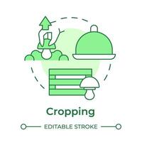 Cropping soft green concept icon. Indoor mushroom farming. Fungi cultivation. Cutting mushrooms. Round shape line illustration. Abstract idea. Graphic design. Easy to use in article vector