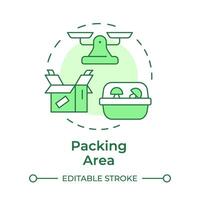 Packing area soft green concept icon. Mushroom farm. Fresh fungi produce. Farm to table mushrooms. Round shape line illustration. Abstract idea. Graphic design. Easy to use in article vector