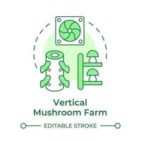 Vertical mushroom farm soft green concept icon. Mushroom cultivation technique. Vertical layers. Indoor farming. Round shape line illustration. Abstract idea. Graphic design. Easy to use in article vector