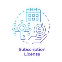 Subscription license blue gradient concept icon. Pricing plan, software licensing. Round shape line illustration. Abstract idea. Graphic design. Easy to use in infographic, presentation vector