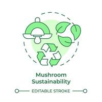 Mushroom sustainability soft green concept icon. Mushroom farming benefit. Using organic waste. Round shape line illustration. Abstract idea. Graphic design. Easy to use in article vector