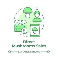 Direct mushroom sales soft green concept icon. Selling mushrooms. Commercial farming. Fresh produce. Round shape line illustration. Abstract idea. Graphic design. Easy to use in article vector