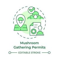 Mushroom gathering permits soft green concept icon. Mushroom management and regulation. Foraging restrictions. Round shape line illustration. Abstract idea. Graphic design. Easy to use in article vector
