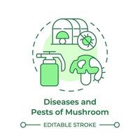 Diseases and pests of mushrooms soft green concept icon. Fungal infections. Mushroom management and regulation. Round shape line illustration. Abstract idea. Graphic design. Easy to use in article vector