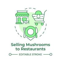 Selling mushrooms to restaurants soft green concept icon. Business to business. Commercial farming. Round shape line illustration. Abstract idea. Graphic design. Easy to use in article vector