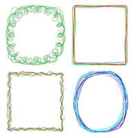 Set of multi-colored frames drawn with pencils in doodle style on a white background vector