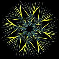 Round fantasy abstract pattern in the form of a yellow star on a black background vector