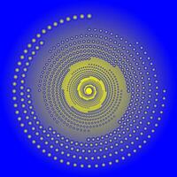 Abstract round pattern in the form of a yellow spiral of luminous dots on a blue background vector