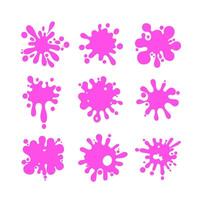 Liquid shapes, frames with uneven wavy edge set, collection. Paint or bubble gum stains, rounded blot with splashes, drops, blobs, droplets. Design elements, backgrounds. vector