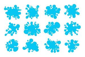 Liquid shapes, frames with uneven wavy edge set, collection. Water, fluid, paint, milk puddle, stain, rounded blot with splashes, drops, blobs, droplets. Design elements, backgrounds. vector
