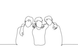 friends hugging shoulders - one line drawing . concept a group of friends posing for a photo vector