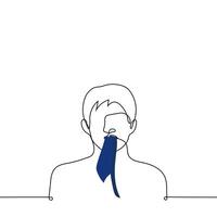 man eating tie - one line drawing . the concept of nervousness, going crazy vector