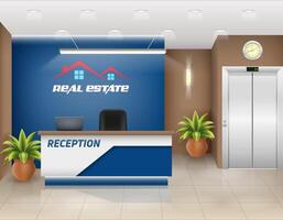 reception desk in the office workplace of a manager or administrator stock illustration vector