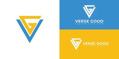 Abstract initial triangle letters VG or GV logo in blue-yellow color isolated on multiple background colors. The logo is suitable for golf store company logo design illustration inspiration vector