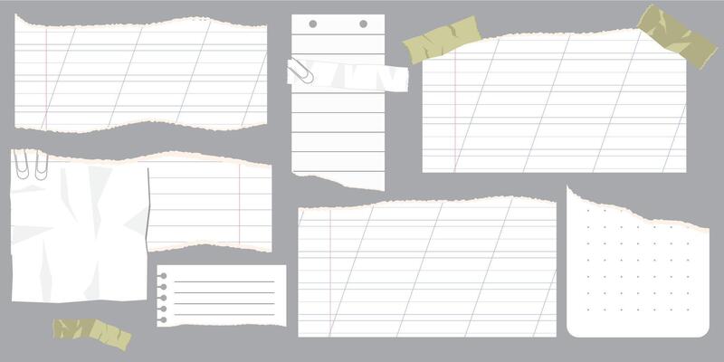 Paper scraps. Torn pieces of paper, with torn edges for notes, realistic torn pieces of blank note pages. illustration isolated