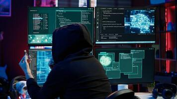 Hacker inserting USB in computer after managing to steal sensitive data, close up. Scammer uploading storage drive into PC after obtaining sensitive information from users using malware, camera A photo