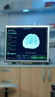 Empty laboratory modernly equipped with nobody in it, prepared for neurological innovation using high tech and microbiology tools for scientific research. Medical clinic for examining brain functions photo