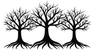 Striking Black Trees with Roots Isolated on White Background vector
