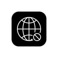 Offline globe, no internet icon on black square vector