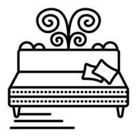 Sofa with two pillows, single black line illustration of a bed, couch outline monochrome sign, editable stroke, pixel perfect vector