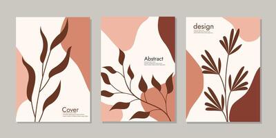 set of book cover template with hand drawn floral design. Universal abstract and floral templates. For diary, book, planner, brochure, catalog. design abstract boho botanical background A4 size. vector