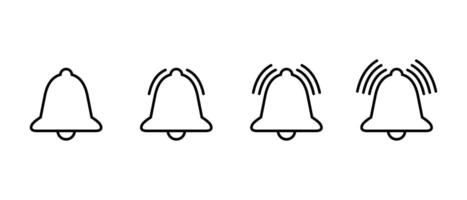 Notification bell icon set in line style. Alert, ringing concept vector