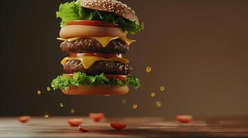 Levitating Cheeseburger Ad. Perfectly Aligned Layers photo