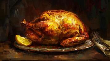 Mouthwatering Half Roasted Chicken with Lemon and Sauce photo