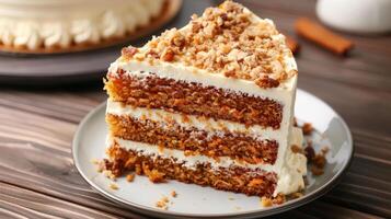 Homemade Sliced Carrot Cake on Plate Close-Up photo