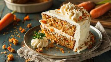Homemade Sliced Carrot Cake on Plate Close-Up photo