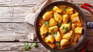Chicken Fillet in Curry Sauce with Ingredients in Pan photo