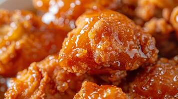 Close-Up of Golden Fried Chicken Drizzled with Honey photo