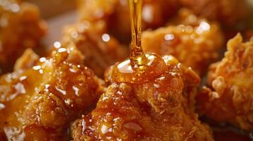 Close-Up of Golden Fried Chicken Drizzled with Honey photo
