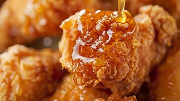 Close-Up of Golden Fried Chicken Drizzled with Honey photo
