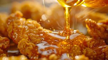 Mesmerizing Honey Pouring Over Golden Fried Chicken photo