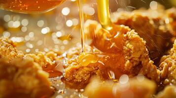 Mesmerizing Honey Pouring Over Golden Fried Chicken photo