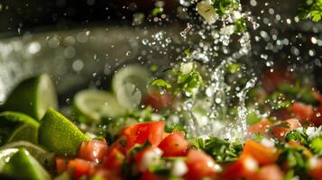 Fresh Lime Juice Dripping into Vibrant Salsa photo