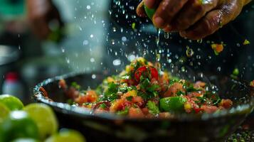 Fresh Lime Juice Dripping into Vibrant Salsa photo