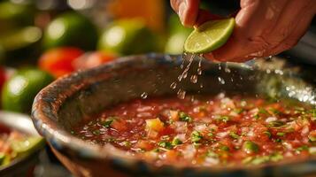 Fresh Lime Juice Dripping into Vibrant Salsa photo