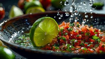 Fresh Lime Juice Dripping into Vibrant Salsa photo