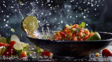 Dynamic Lime Squeeze Splashing into Salsa photo