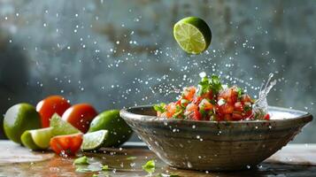 Dynamic Lime Squeeze Splashing into Salsa photo