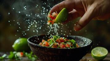 Dynamic Lime Squeeze Splashing into Salsa photo