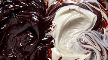 Mesmerizing Swirls of Melted Milk, Dark, and White Chocolate photo