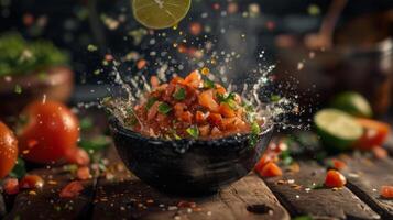 Dynamic Lime Squeeze Splashing into Salsa photo