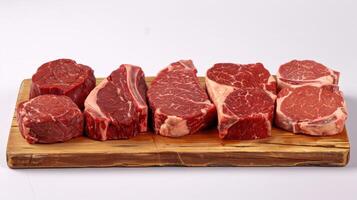 Black Angus Prime Steak Assortment on Wooden Board photo