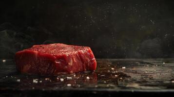 Natural Lighting on Raw Steaks with Dramatic Dark Background photo