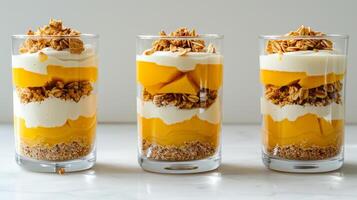 Layering Mango Yogurt with Crushed Graham Crackers photo
