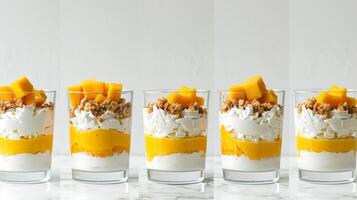 Layering Mango Yogurt with Crushed Graham Crackers photo